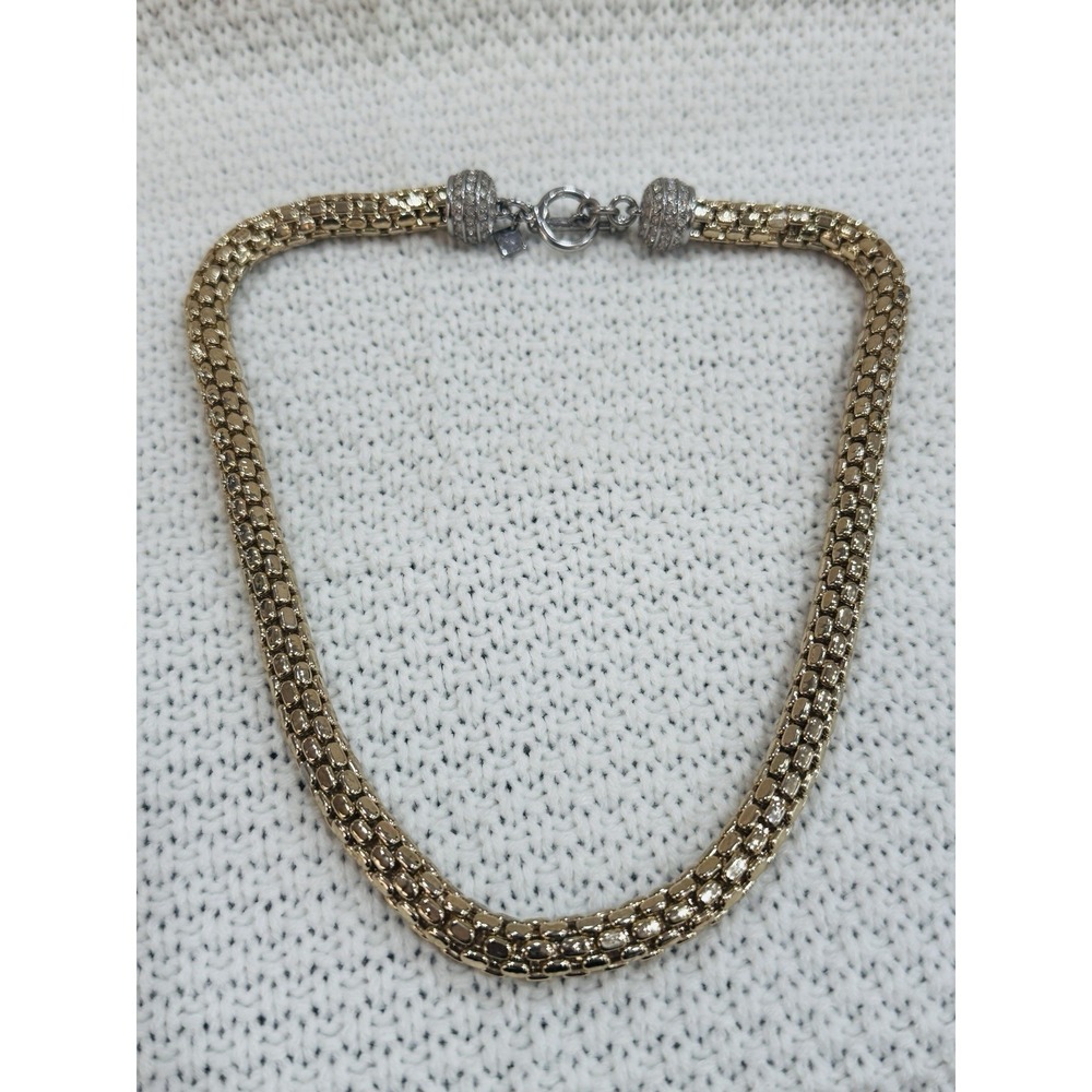 Banana Republic BR Gold Tone Mesh Collar Necklace Rhinestone Clasp